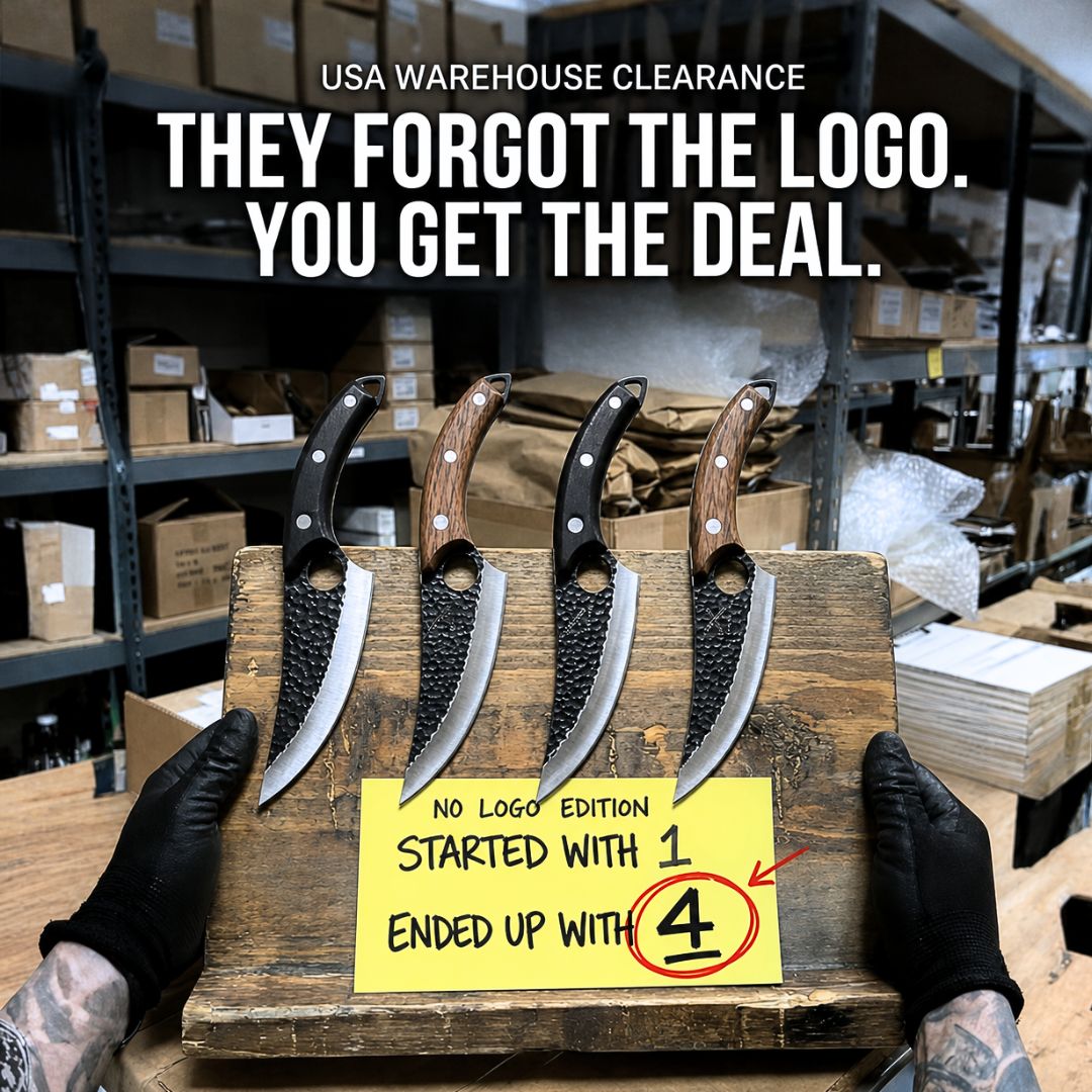 Four ULTIMO No Logo knives in brown and black handles — warehouse clearance deal