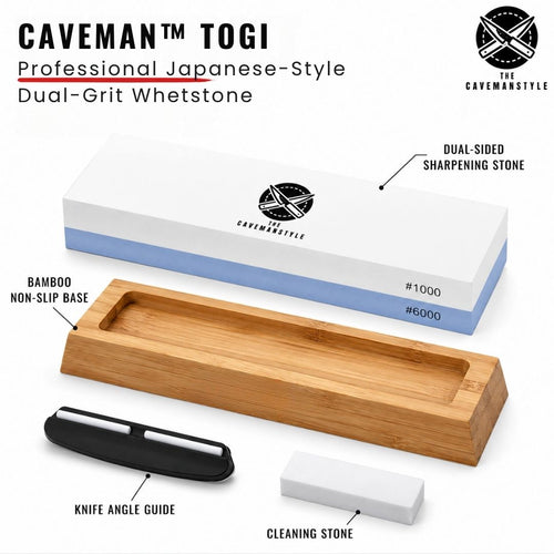 CAVEMAN TOGI™ Professional Japanese-Style Dual-Grit Whetstone