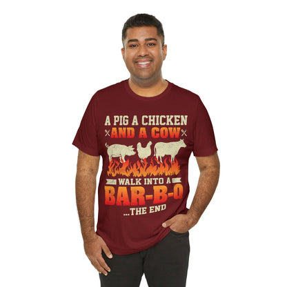 A Pig A Chicken and a cow walk into a bar - b - q T - Shirt - The Cavemanstyle