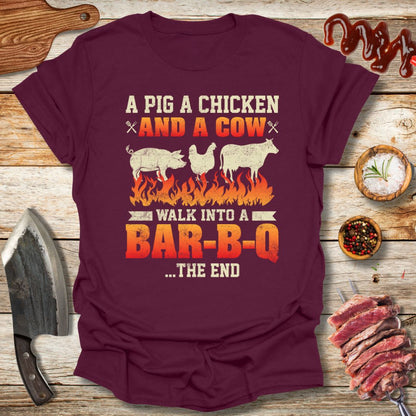 A Pig A Chicken and a cow walk into a bar - b - q T-Shirt - The Cavemanstyle