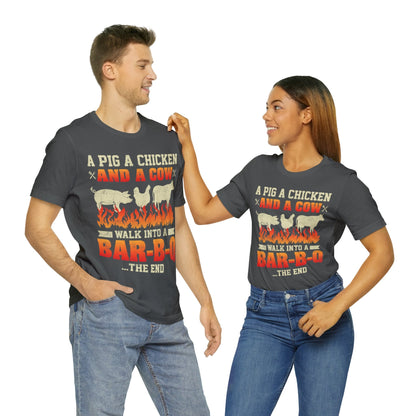 A Pig A Chicken and a cow walk into a bar - b - q T - Shirt - The Cavemanstyle