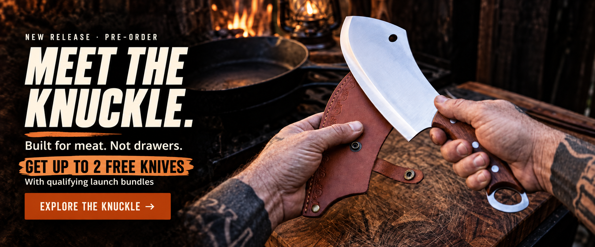 Meet the KNUCKLE. New release, pre-order. Get up to 2 free knives with qualifying launch bundles. Explore the KNUCKLE.
